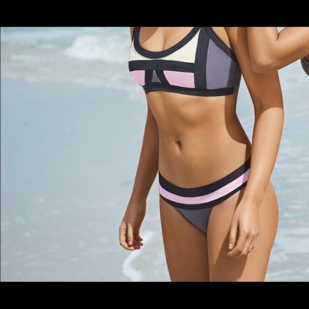 NWT PilyQ Banded Color Amethyst Bikini Swim Bottoms M
